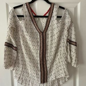 Cold Shoulder White Patterned Long Sleeve Top